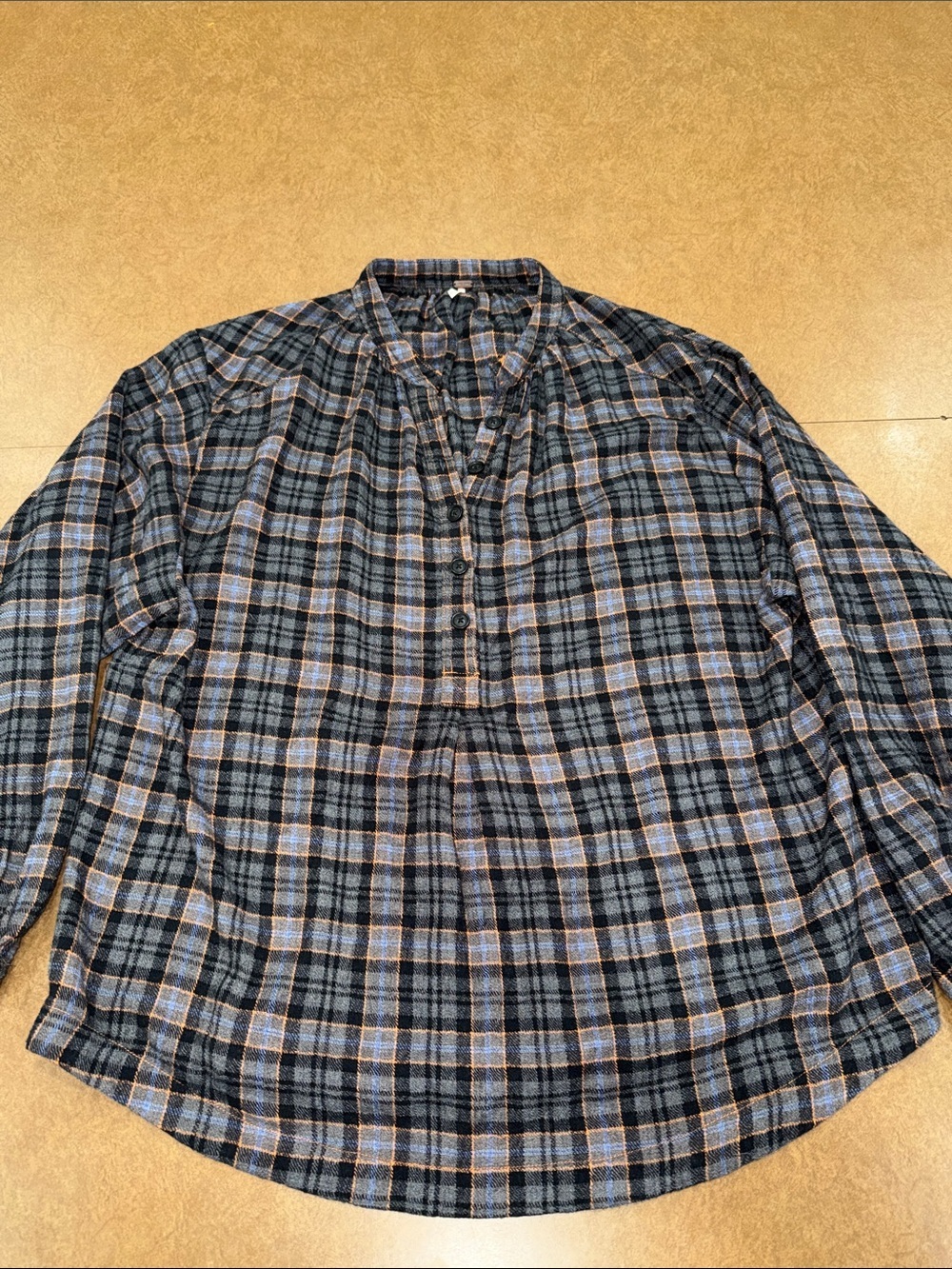 Free People Blue and Black/ Blue/ Orange Plaid Flannel Button-Front Blouse • Sm